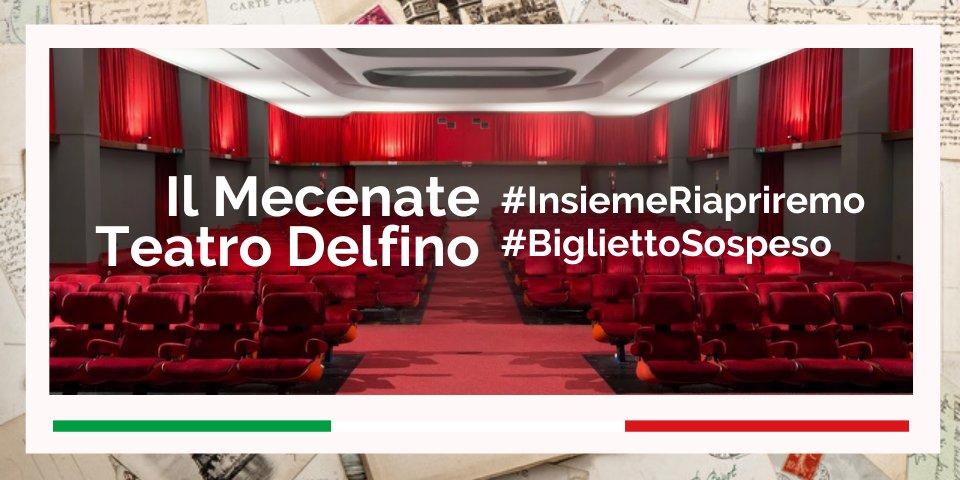 🎟 Anche <a href="/TeatroDelfino/">Teatro Delfino</a> ha aderito a #BigliettoSospeso. Sosteniamolo insieme donando uno o più #BigliettiSospesi. Tutti i dettagli e gli altri enti aderenti all'iniziativa qui 👉 bit.ly/2wyCIf6  
#InsiemeRiapriremo
<a href="/angeloargento/">Angelo Argento Arjant</a> <a href="/cultura_italiae/">Cultura Italiae</a> <a href="/Adarrigo/">Angela D'Arrigo</a> <a href="/ariannae7/">Arianna Errico</a>