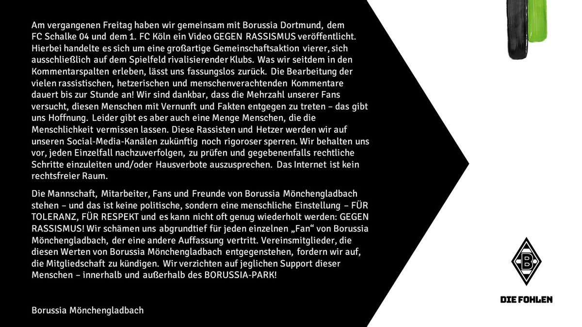 Klare Kante gegen Rassismus ‼️ #SayNoToRacism #dieFohlen