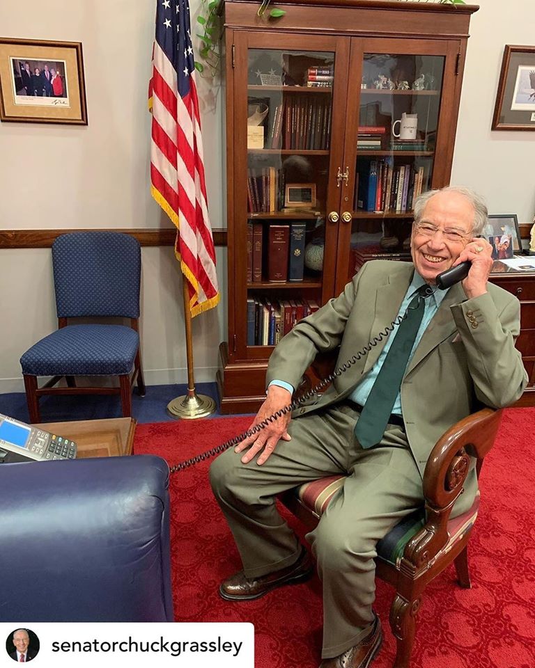 LandusAg's tweet photo. Happy to have @ChuckGrassley and other IA legislators on a call recently to advocate for our farmer-owners on #section199A, #ethanolrelief packages, and #Dicamba. https://t.co/0G4dqhCfLI