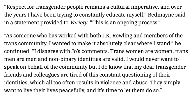 amyohconnor's tweet photo. Excellent statement from Eddie Redmayne here: https://t.co/LIIO5MTdmW https://t.co/1ndT0b9rbg