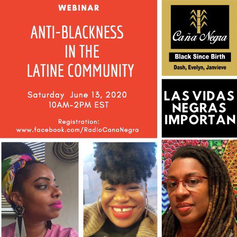 DiasporaDash's tweet image. 1) Resources on antiblackness in Spanish docs.google.com/document/u/0/d…
2)Respurces in a English docs.google.com/document/u/0/d…
3)Docu NEGRO drive.google.com/file/d/0Bwqik4…
4) Our podcast @RadioCanaNegra anchor.fm/cana-negra
5) instagram.com/radio_cana_neg…
6) Facebook: RadioCanaNegra
7) Weekly Webinar: