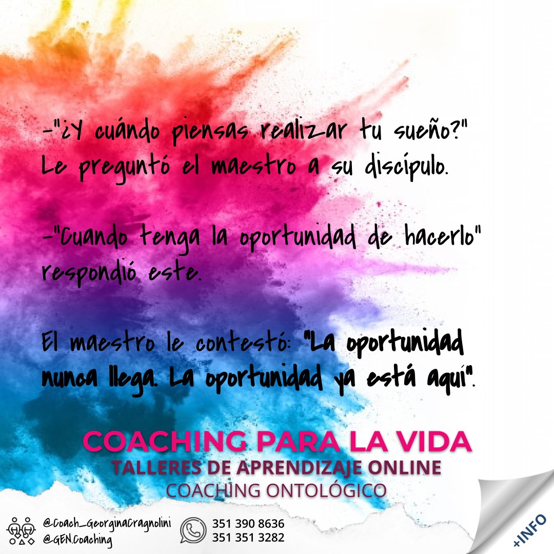 GENCoCrea's tweet photo. "La oportunidad nunca llega. La oportunidad ya está aquí"... Es tu elección ser #Protagonista de tu propia vida! ✨🙌🏻✨
Te invitamos a conocer nuestro #TallerDeCoaching #Online para #Aprender 💪🏼🤲🏼🙏🏼 https://t.co/oVgl98NZxF