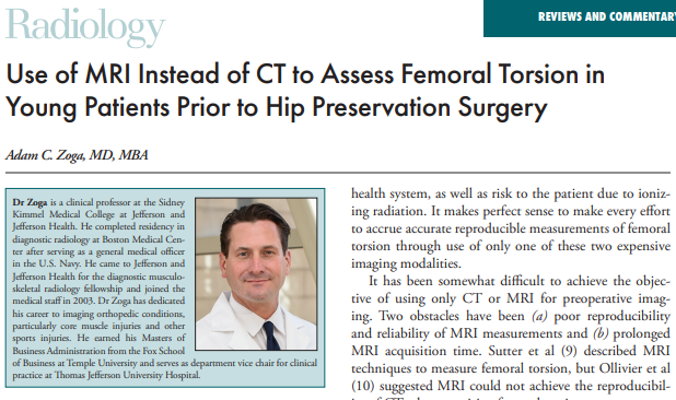 RADIOLOGY Commentary:  Dr. Adam Zoga <a href="/JeffersonRads/">Jefferson Radiology</a> explains MRI instead of CT use in young patients for hip abnormalities. bit.ly/2MPjbeA #MRI #PedsRad <a href="/radiology_rsna/">Radiology</a>