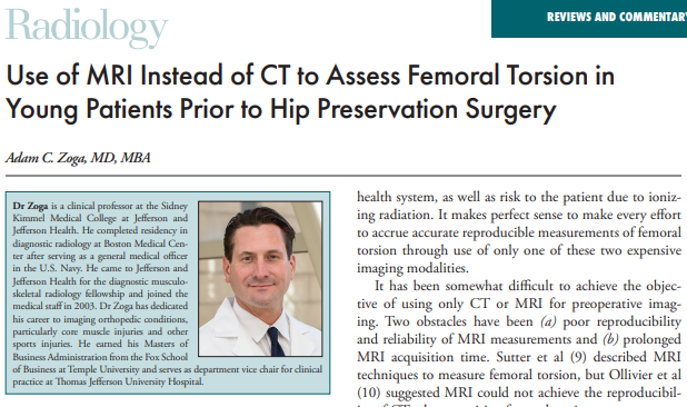 RADIOLOGY Commentary: Dr. Adam Zoga @JeffersonRads explains MRI instead of CT use in young patients for hip abnormalities. bit.ly/2MPjbeA #MRI #PedsRad @radiology_rsna