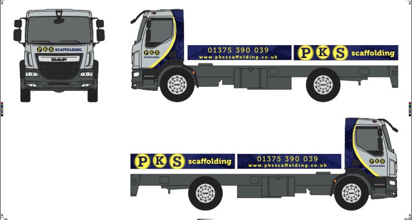 PKSscaff's tweet photo. New lorry wrap drafted and ready to go, thanks to @SignMakersEssex #lorrys #construction #scaffolding #design #essex #london https://t.co/lnc1ghidwS