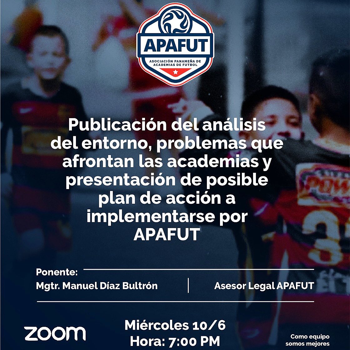 apafut's tweet photo. PLAN DE ACCIÓN de nuestra Asociación, luego de evaluar y analizar la problemática que afrontan las Academias de Fútbol del país.⁣ 

Plataforma ⁣
ZOOM⁣
ID: 2486615989⁣
SESIÓN ABIERTA con un máximo de 100 participantes.⁣
TE ESPERAMOS! 🤝 #ComoEQUIPOSomosMejores https://t.co/WKxyMIPFAP