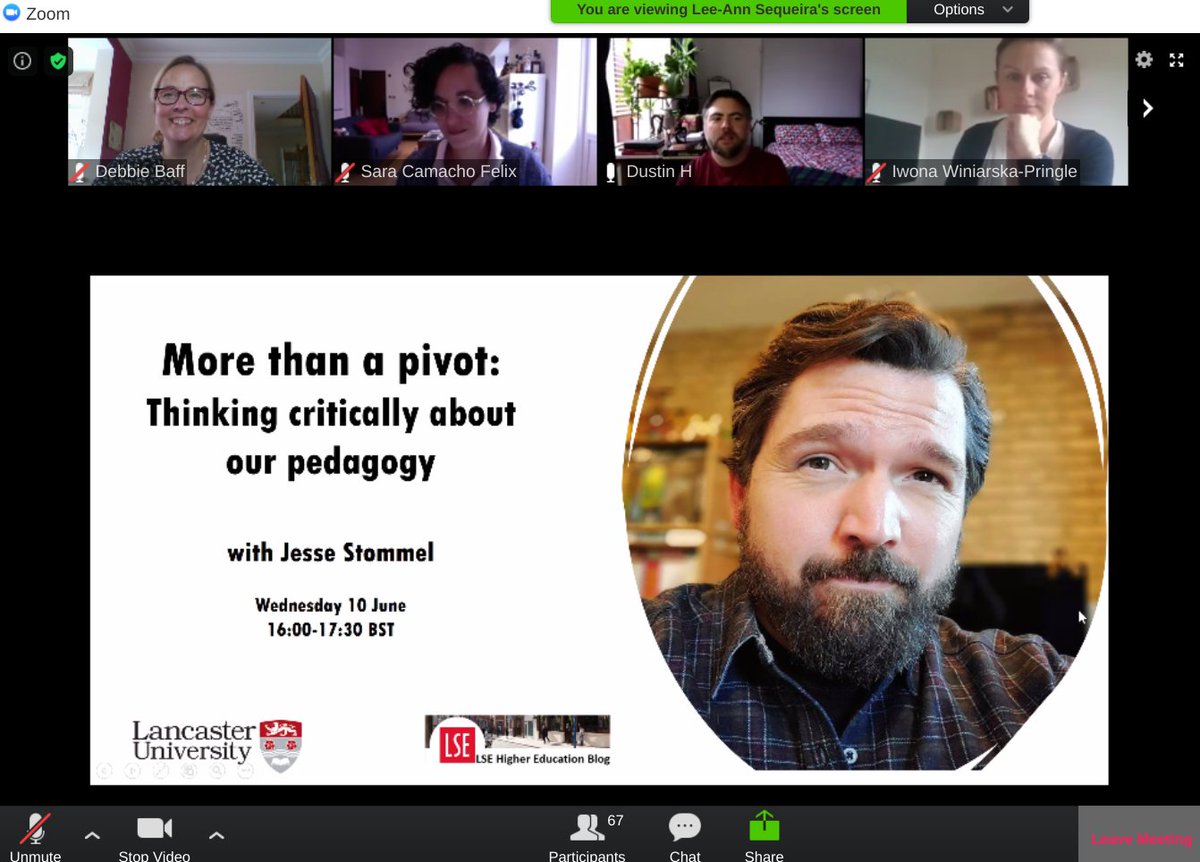 My view for this afternoon's session More than a Pivot: thinking critically about our pedagogy <a href="/Jessifer/">Jesse Stommel</a>
<a href="/slamteacher/">Marc Potier️</a> <a href="/SFelix18/">🍉 Sara Camacho Felix 🍉</a>
<a href="/LSEHEBlog/">LSE Higher Education Blog</a> <a href="/EdenLSE/">LSE Eden Centre for Education Enhancement</a> with <a href="/LancasterUni/">Lancaster University</a> <a href="/LUDigiEdu/">LU Digital Education</a>
  #digpeduk during the session 
#digitaleducation #digped <a href="/DustinHosseini/">Dustin Hosseini</a> seanmichaelmorris.com/technology-is-…