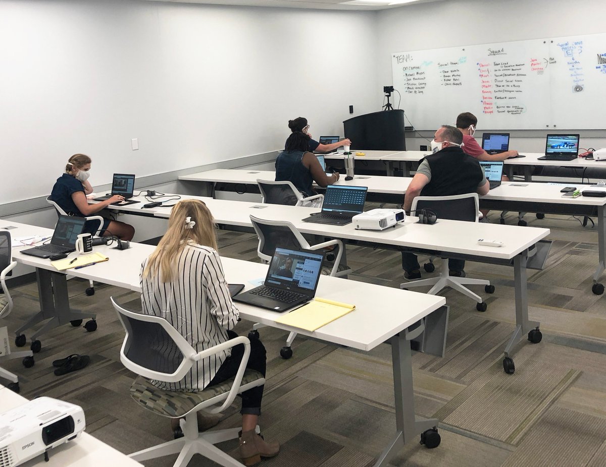 JaneEasler's tweet photo. What's happening behind the scenes during our "Cleaning for COVID-19 in the New 'Normal'" webinar: our crackerjack marketing team fielding live questions while wearing masks and socially distancing! @contecclean #WhenCleanCountsMost #ContecProCanHelp https://t.co/CIcsgJBkCw