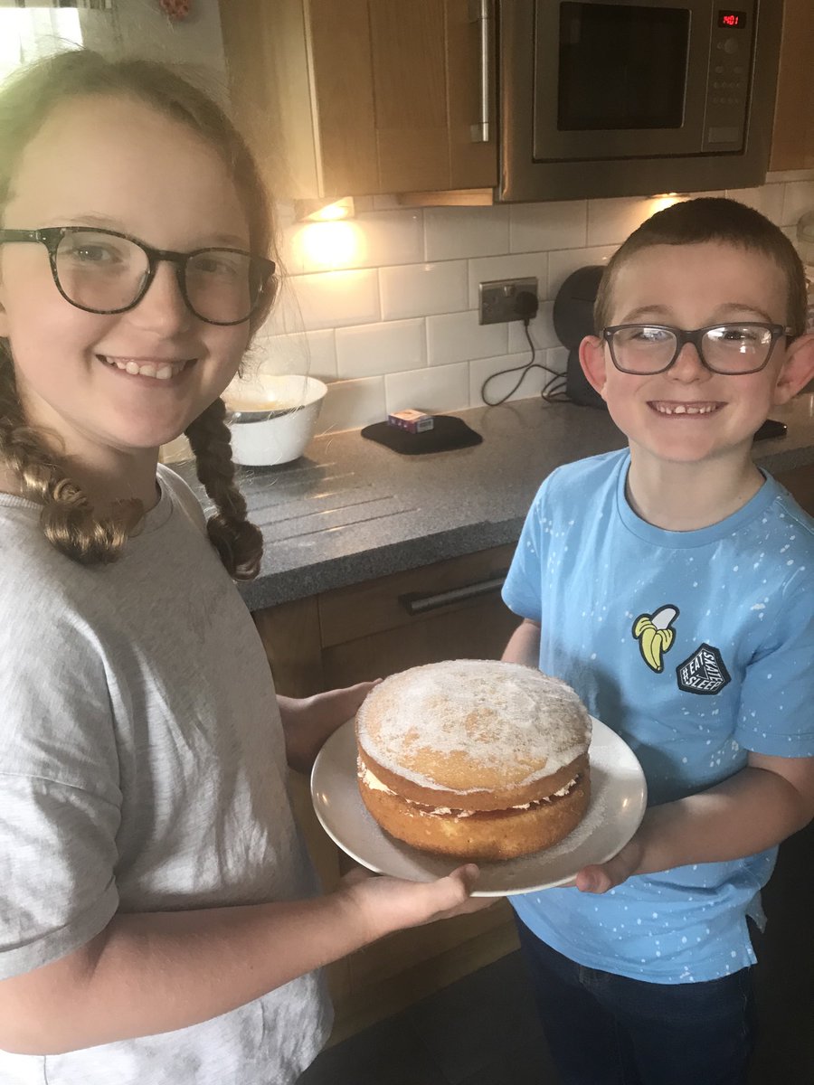 StephanieYCarr's tweet photo. Got the kids put to work in making a Mary Berry Victoria sponge. Not being bakers we are quite proud of this #GBBO ⁦@BlackaddersLLP⁩ https://t.co/N2TQBpahXt