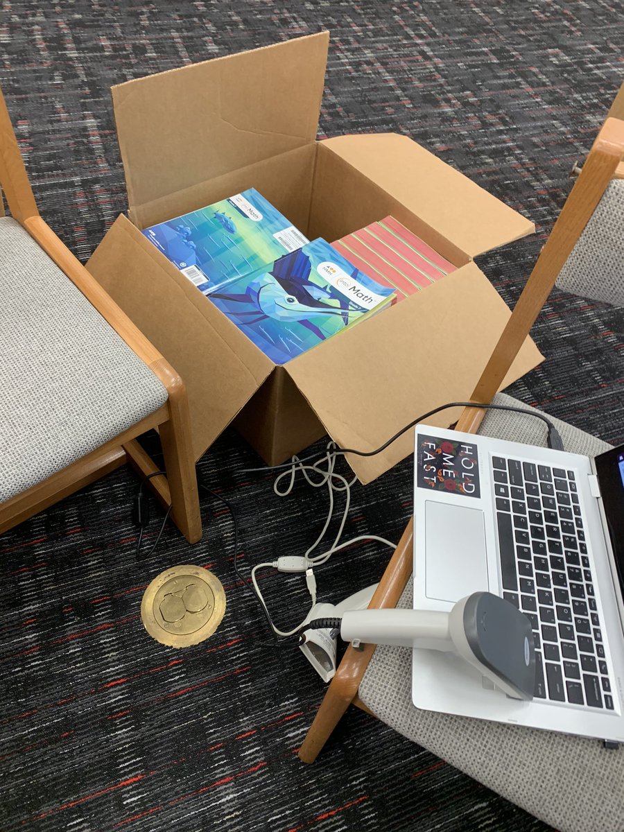 DutchtownMs_HCS's tweet photo. Spending the day checking in books with @Derrickhicks_HC @yolanda_oatts and @melissa13thomas. #TheDMSWay https://t.co/Mvb9PUZOmV
