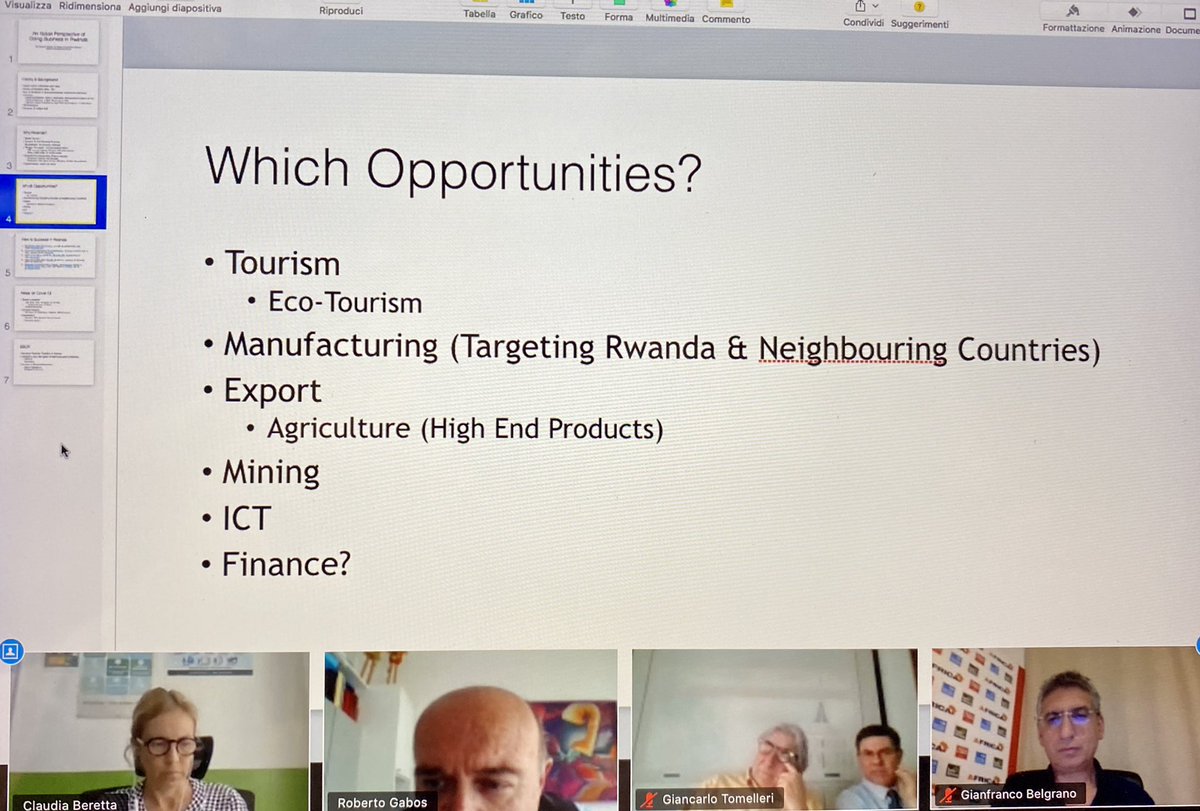 massi_mazzanti's tweet photo. Grateful to @claberetta @GGGI_Rwanda and @ZaurriniMassimo @AfricaeAffari for today's successful webinar on 🇮🇹🇷🇼 private sector potential partnerships with participation  @REMA_Rwanda   @Assolombarda @PSF_Rwanda and of 🇮🇹 SMEs. @ItalyMFA @RwandaMFA https://t.co/ORwLR25PTf