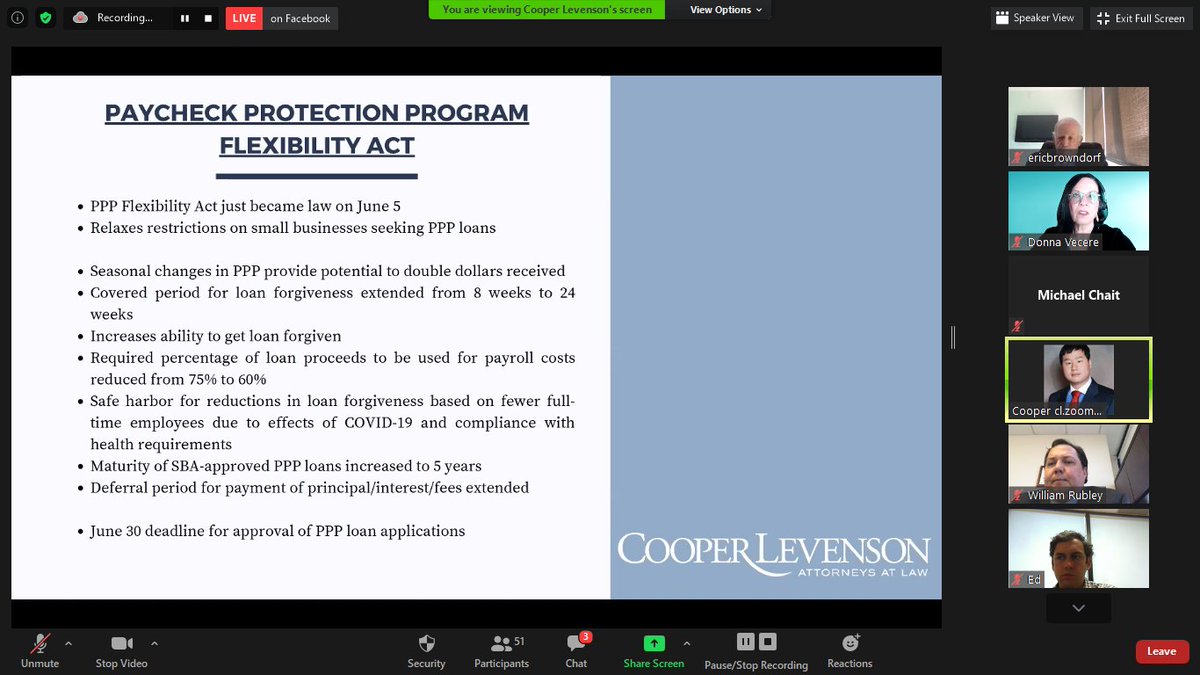Happening now! Live webinar about the new major changes in the PPP Flexibility Act signed into law last week and more. <a href="/Estate_TaxLaw/">Estate/Tax Lawyer</a> <a href="/KenCalemmo/">Kenneth J Calemmo Jr</a> <a href="/DonnaMVecere/">Donna M Vecere</a> 
facebook.com/ACChamber/vide…