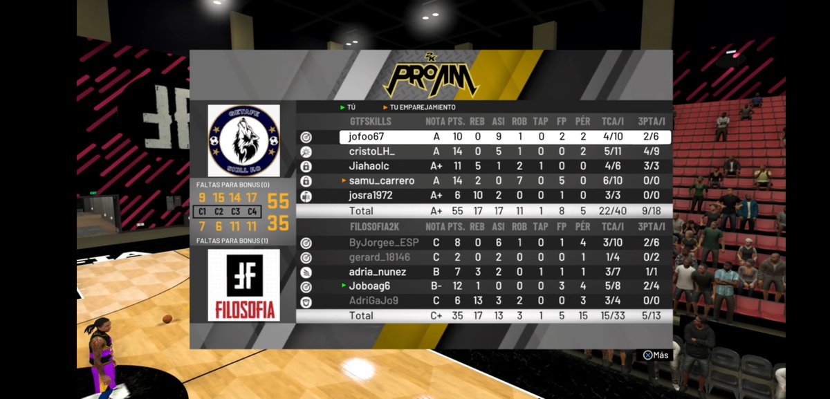 🏀 ¡VICTORIA! 🏀 
Nuestros chicos han ganado en la segunda jornada de la <a href="/Savagelegueproa/">Savage Spanish League</a>  con un resultado de 55-35. Muy buen partido a <a href="/Filosofia2K/">Filosofia🎮</a> . ¡AUPA GETA! 🔵