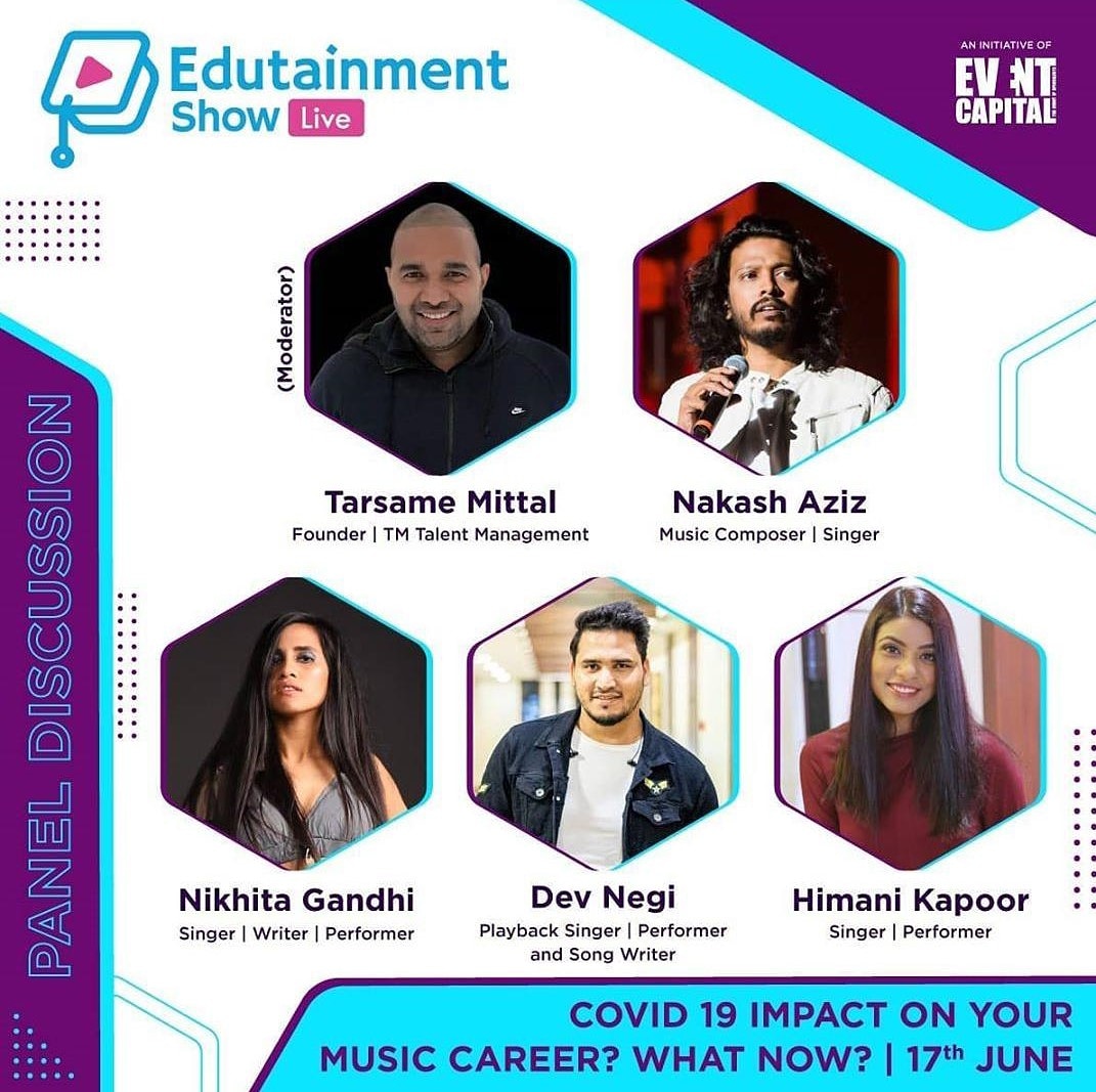 Catch these influential artists on June 17 shedding light on the next steps of your career post the impact of Covid-19!

Register now on to block your seat.
@tarsame @AzizNakash @kapoorhimani @DevNegiLive
#Letgo #BollywoodMusicProject #EdutainmentShowLive2020 #DontStopDreaming