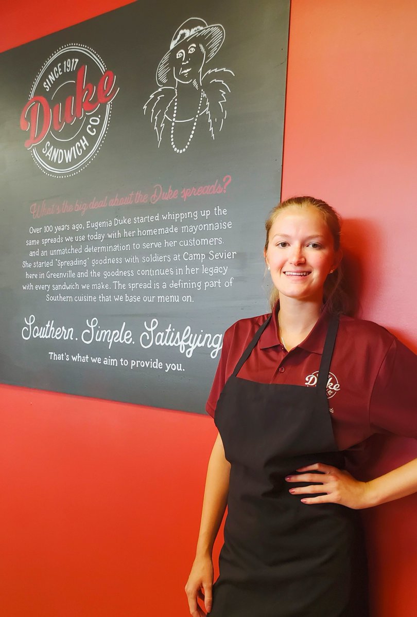 DukeSandwichCo's tweet photo. Meet Sydney, the newest team member at our Poinsett location! Sydney grew up eating Duke sandwich trays at Clemson tailgates and now gets to experience how the magic is made! 
Be sure to tell her hello and introduce yourself next time you visit! https://t.co/glHQRAKXNo