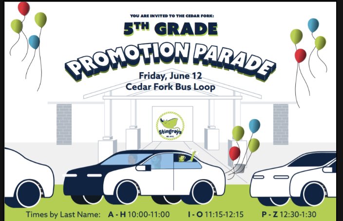 We are so excited for our fifth grade promotion parade!!! See you Friday Stingrays!!