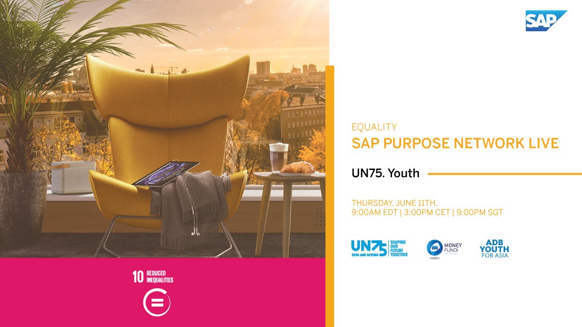 JoinUN75's tweet image. Join us and @sap4good LIVE on #SAPPurposeNetwork tomorrow for a dialogue on #UN75 Youth. Let&apos;s keep #ShapingOurFuture together!

📅Thursday, June 11
⏰ 9AM (ET)
🔗 bit.ly/2Uvyhua