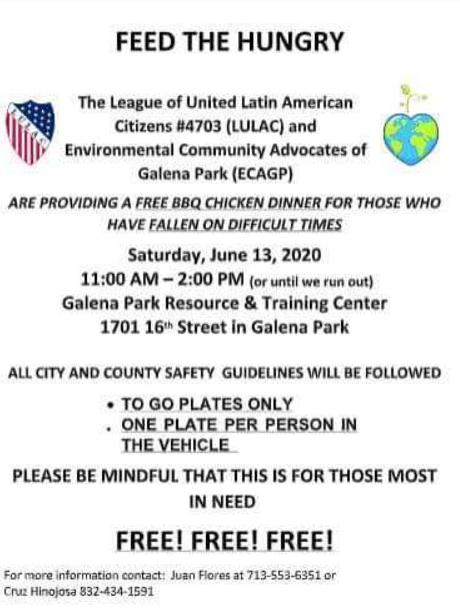 🎯🍗FREE BBQ CHICKEN TO GO PLATES SATURDAY JUNE 13TH FROM 11AM-2PM🎯🍗
Details below: