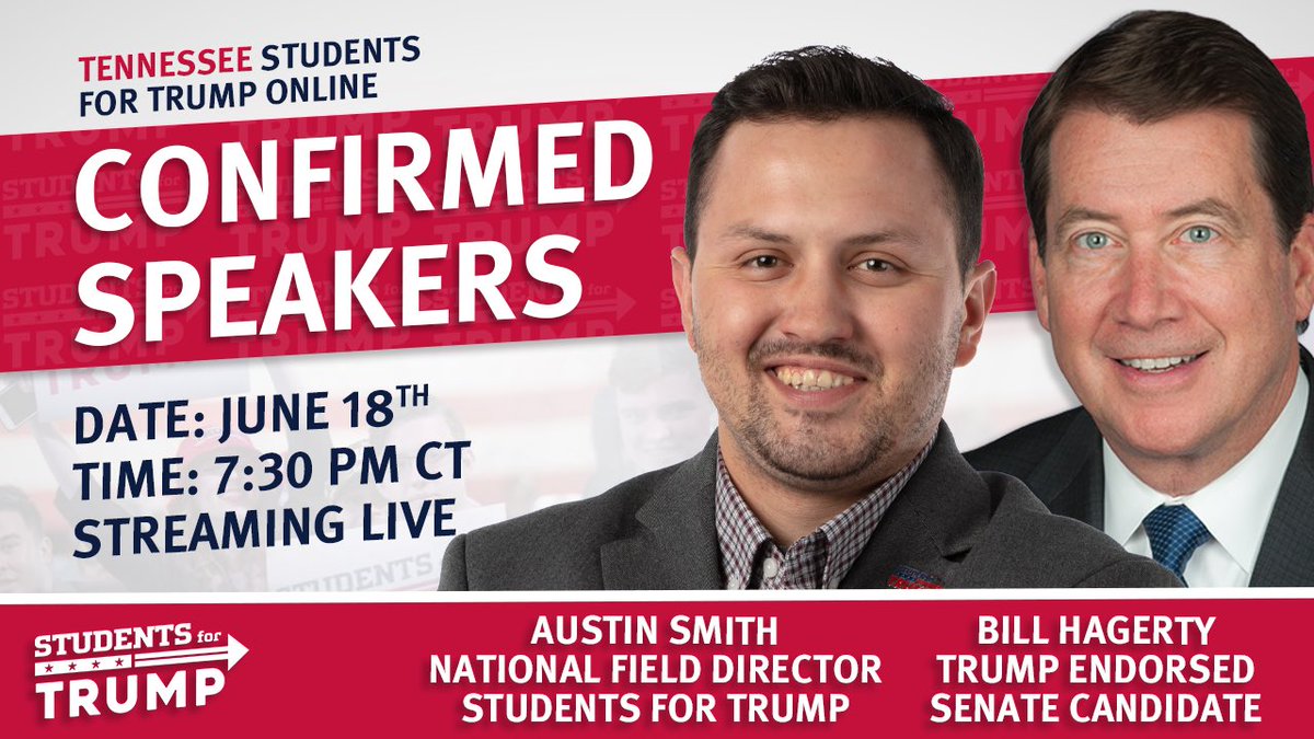 BIG SFT Online event with Trump endorsed candidate for U.S. Senate in Tennessee, former Ambassador to Japan <a href="/BillHagertyTN/">Bill Hagerty</a>! 

Catch it live on our Facebook at 7:30PM CT with our National Field Director @ChairmanAustin!