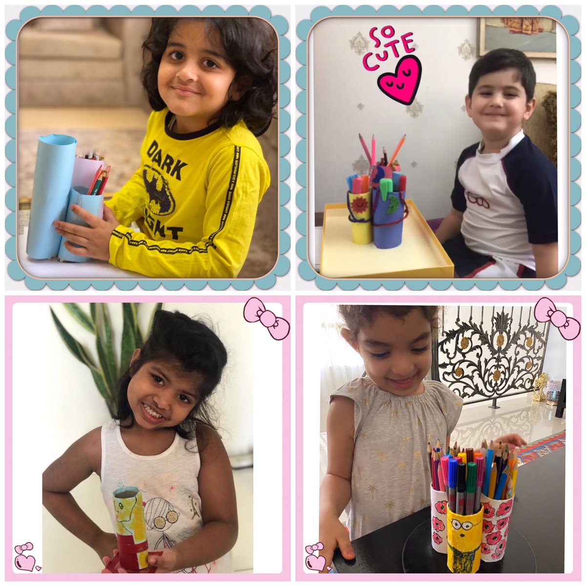 ISAS_Dubai's tweet photo. Let’s get creative & recycle tissue rolls! Our K1 kiddos designed their very own colorful pencil holders today! #craftsforkids #distancelearning #kidsactivities #inthistogetherdubai #pencilholder #creative #recycle #kindergarten #isas_students #colors #stayhome https://t.co/oUw4cohNNB