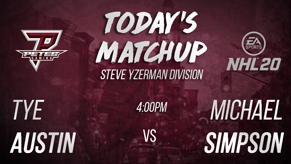 Make sure to tune in today as we have another battle of the goaltenders! @tye32austin will take on @SIMPSON31_ today at 4:00PM.

Watch 💻>> twitch.tv/petesohlhockey

#GoPetesGo