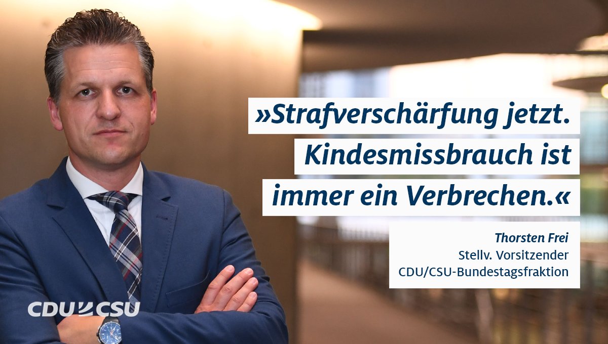 Eine zivilisierte Gesellschaft muss ihre #Kinder schützen. Der Strafrahmen für den Besitz von Kinderpornographie und den sexuellen #Kindesmissbrauch muss deshalb erhöht werden. Mehr dazu: cducsu.cc/3fbC6fS