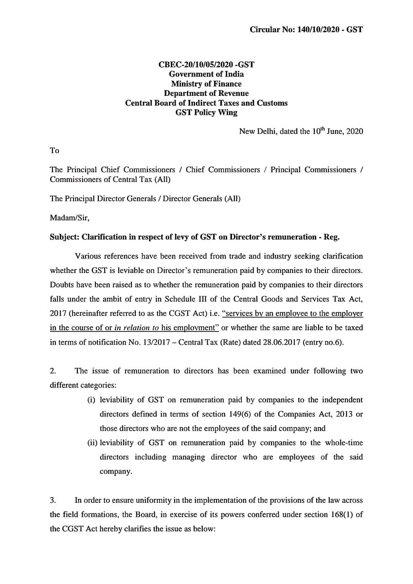 CA_PankajGoyal's tweet photo. #GST_Update
Clarification regarding GST on Director Remuneration
RCM is applicable only on all payment made to Independent Directors and payment made to other directors which are not in the nature of Salary.
RCM is not applicable on the amount paid in the nature of Salary. https://t.co/T8CreIMxBh
