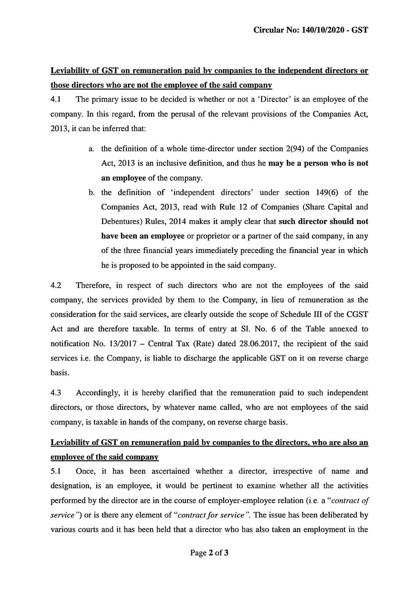 CA_PankajGoyal's tweet photo. #GST_Update
Clarification regarding GST on Director Remuneration
RCM is applicable only on all payment made to Independent Directors and payment made to other directors which are not in the nature of Salary.
RCM is not applicable on the amount paid in the nature of Salary. https://t.co/T8CreIMxBh