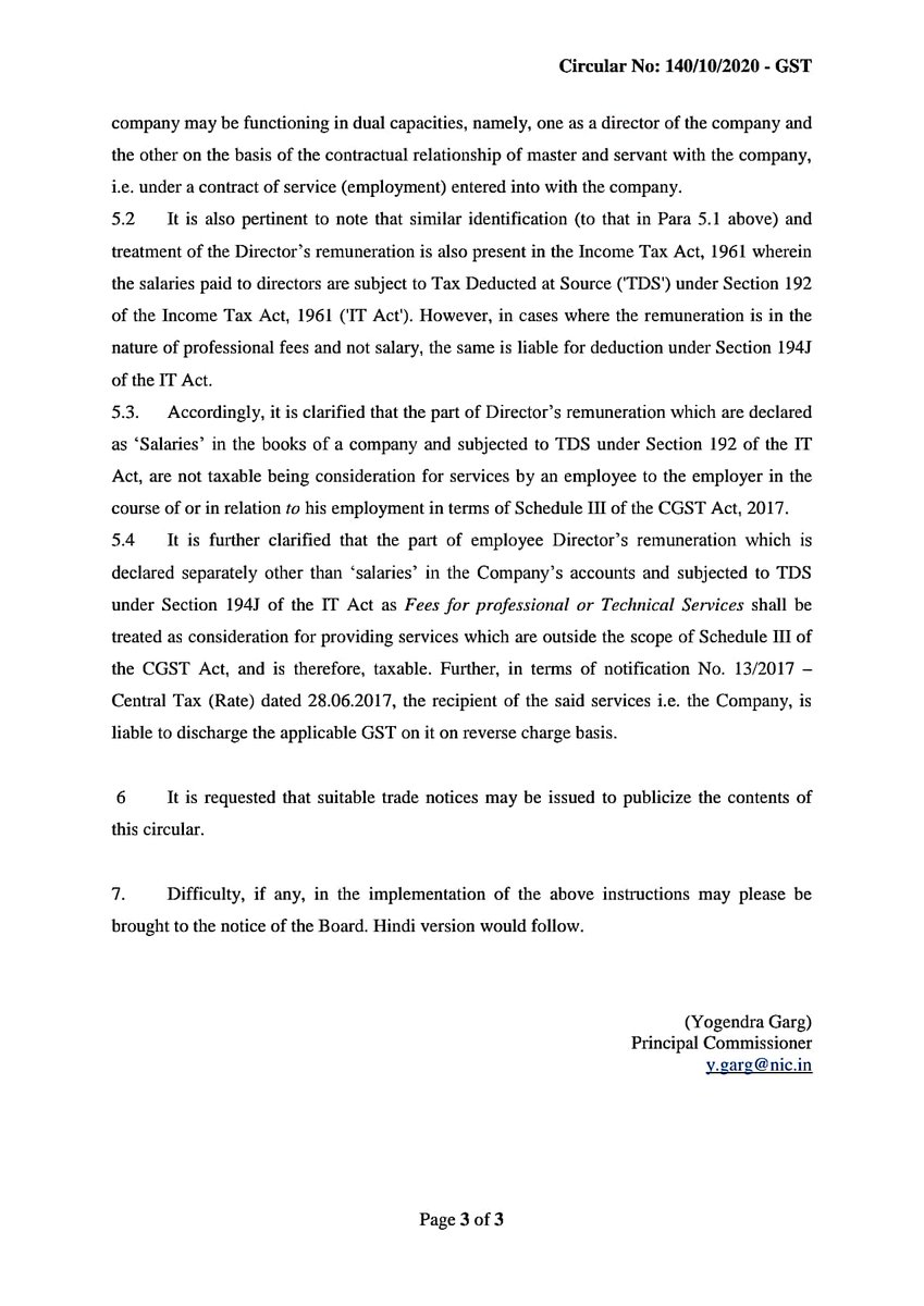 CA_PankajGoyal's tweet photo. #GST_Update
Clarification regarding GST on Director Remuneration
RCM is applicable only on all payment made to Independent Directors and payment made to other directors which are not in the nature of Salary.
RCM is not applicable on the amount paid in the nature of Salary. https://t.co/T8CreIMxBh