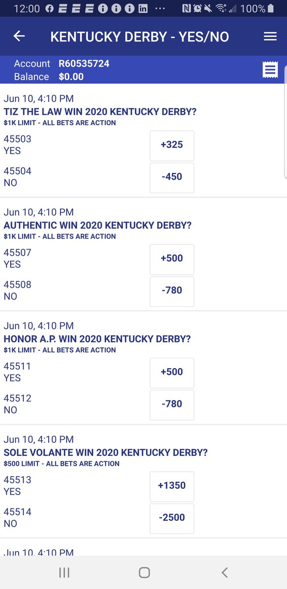 BittGDCG's tweet image. Updated #KentuckyDerby futures odds from @CircaSports after today&apos;s announcements regarding Maxfield &amp;amp; Wells Bayou.

Tiz the Law drops from +400 (4‐1) to +325.

Honor A.P. &amp;amp; Authentic drop from +600 to +500.