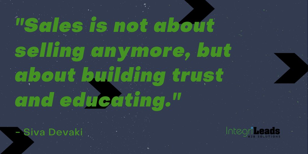 "Sales is not about selling anymore, but about building trust and educating"
- Siva Devaki

How has sales changed for you and your team?

#salesteam #buildtrust #relationshipbuilding