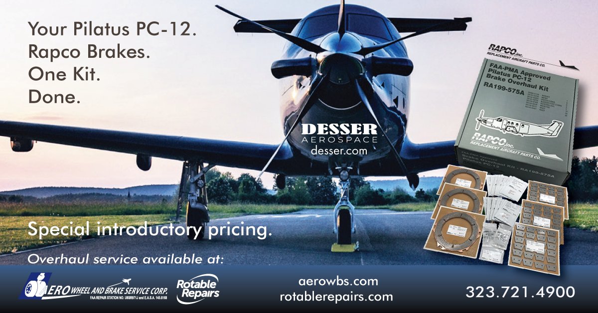 Rotable_Repairs's tweet image. RAPCO Introduces the Pilatus PC-12 Brake Overhaul Kit RA199-575A. Special introductory pricing at Desser Aerospace. Overhaul services available at Rotable Repairs and Aero Wheel &amp;amp; Brake. #pilatus #businessaviation #aviation #aircraft #aircraftmaintenance #aviationmaintenance