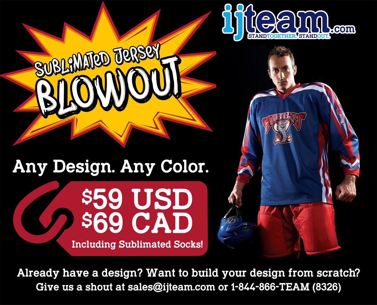 Sublimated Jersey Blowout!  Get a new jersey/sock combo for as low as $59 USD!  #hockey #hockeyjerseys #icehockey #youthhockey #girlshockey #womenshockey #kidshockey #hockeyjersey #sublimation Click the link for more info ---> ijteam.com/contact_us.php