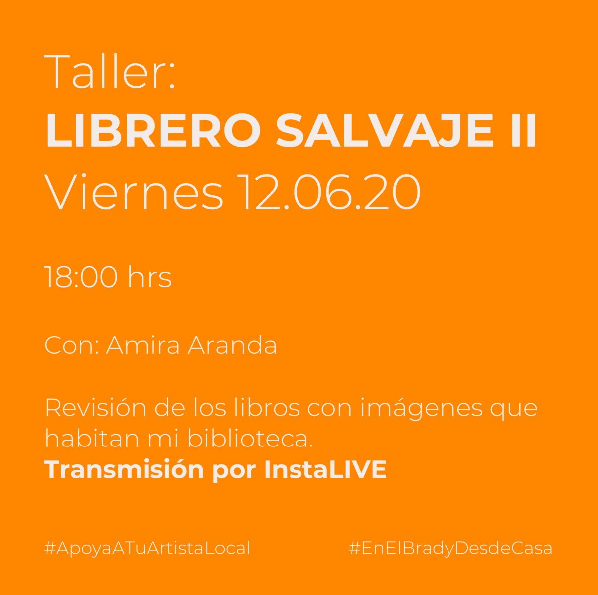 bradymuseum's tweet photo. "Librero salvaje"
Por Amira Aranda 
Viernes 12 de Junio
18:00 hrs
Transmisión por InstaLIVE
Síguenos en https://t.co/bhTKpwThX8
#enelbrady #enelbradydesdecasa #instalive #envivo #quedatencasa #aplanalacurva #stayhome #libros #biblioteca #viernes #amigos #familia #weekend https://t.co/k6y8UgomlY