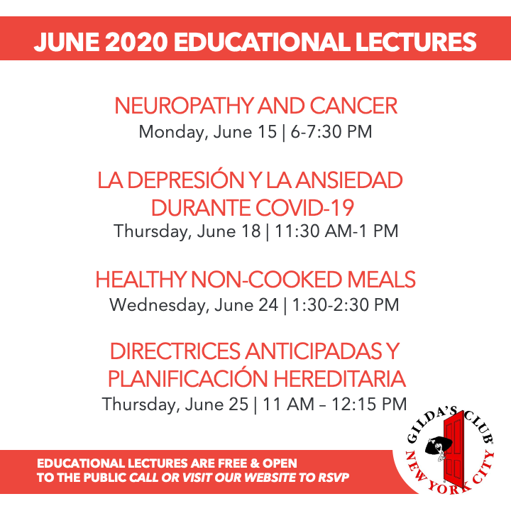 GildasClubNYC's tweet image. All of our educational lectures are free &amp;amp; open to members and non-members. Join us this month via Zoom for any (or all!) of our lectures - reservations required, for more information visit our website! #GildasClubNYC #EducationalLecture #CancerSupport #CancerCommunity #Cancer