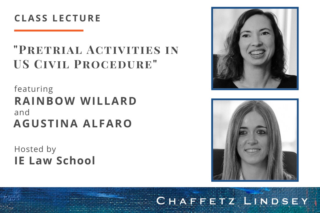 Last month, Elizabeth Rainbow Willard and Agustina Alfaro lead an online lecture about pretrial activities in US civil procedure at IE Law School. Read more about their discussion: ow.ly/DkUo50A4aRc