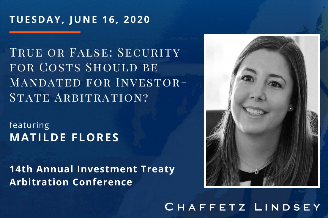 Join Matilde Flores on Thursday, June 16th for a discussion hosted by JURIS Conferences about whether or not security costs should be mandated for investor-State Arbitration. Read more: ow.ly/SkVO50A4aYY