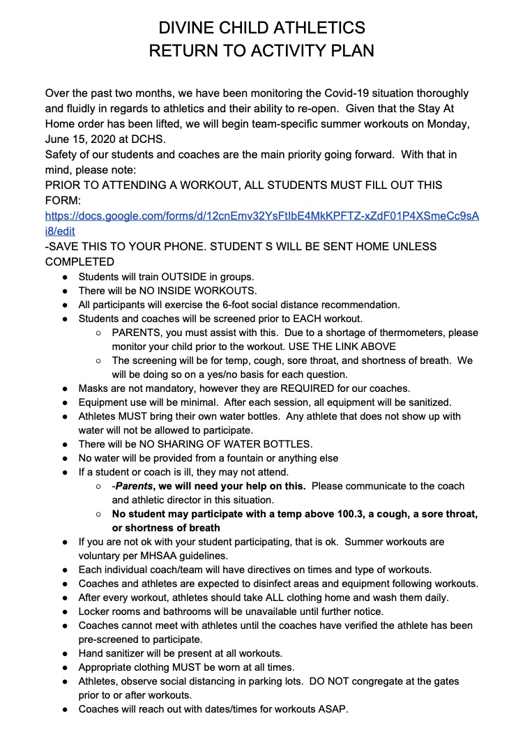 DC Athletics Return to Activity Protocol is attached.  PARENTS and STUDENTS MUST READ.  Here is the link to the form:

docs.google.com/forms/d/12cnEm…