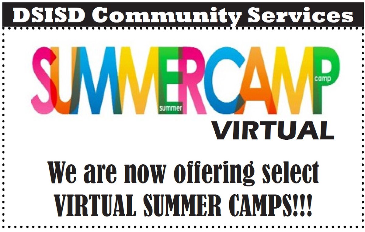Keep your kiddos engaged VIRTUALLY!! Registration is still available for our Virtual Summer Camps. Cooking, CSI Forensics, Science, Coding, Game Developing and Basketball are just few of the activities our Virtual Camps have to offer! Visit drippingspringsisd.revtrak.net/camps/ to REGISTER!!