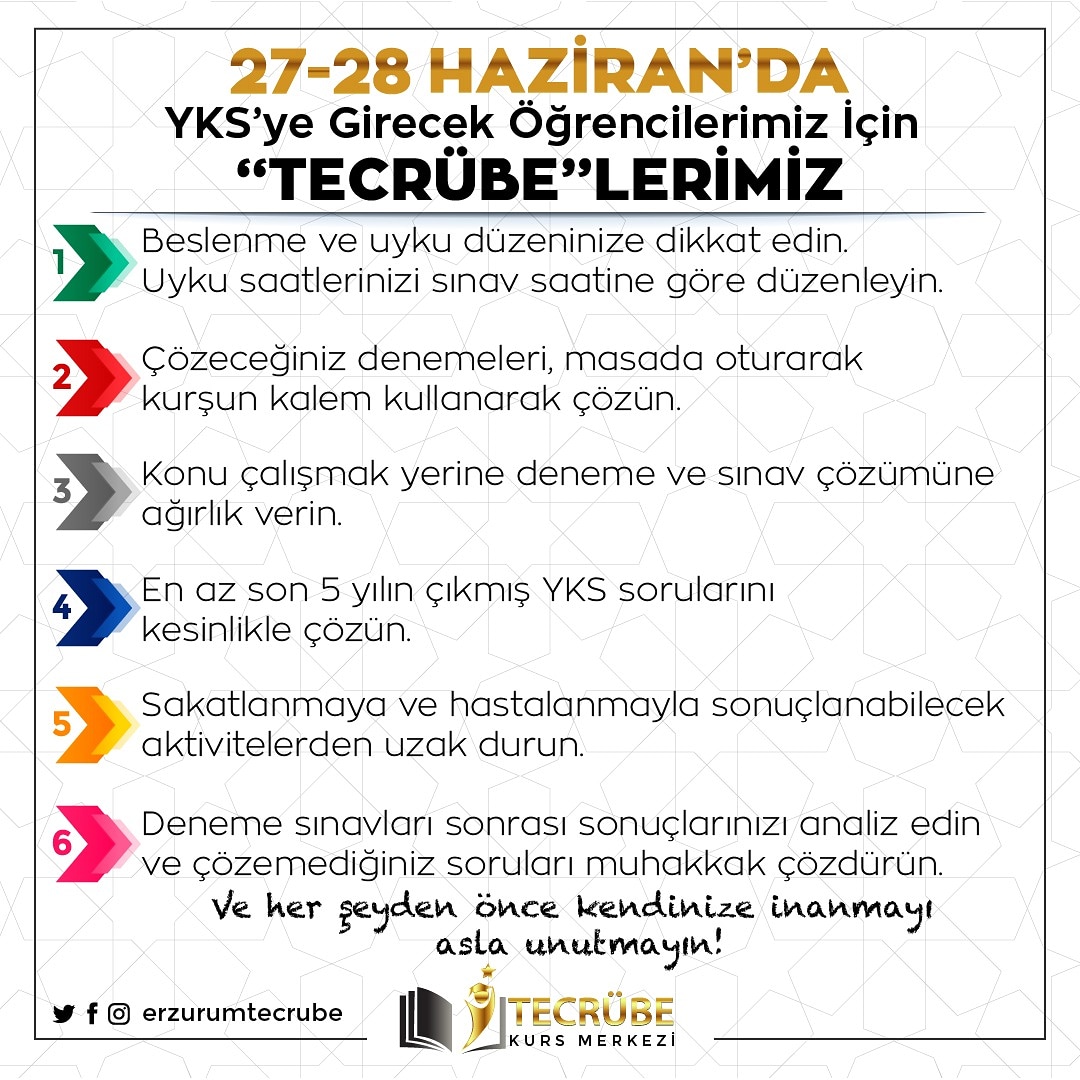 ErzurumTecrube's tweet photo. "Başarı Tecrübe ile Gelecek"
#erzurum #8sinif #fenbilimleri #lgs #paragraf #ingilizce #inkilap #lgstayfa #turkce #matematik #kitap #yeninesil #tecrübe #kurs #studyblogger #ozelkurs #motive #motivasyon #tyt #2020lgstayfa #meb #yks #7sinif #lgsmatematik #lgs2020 #2020lgs #eğitim https://t.co/rOgIOsZHCI