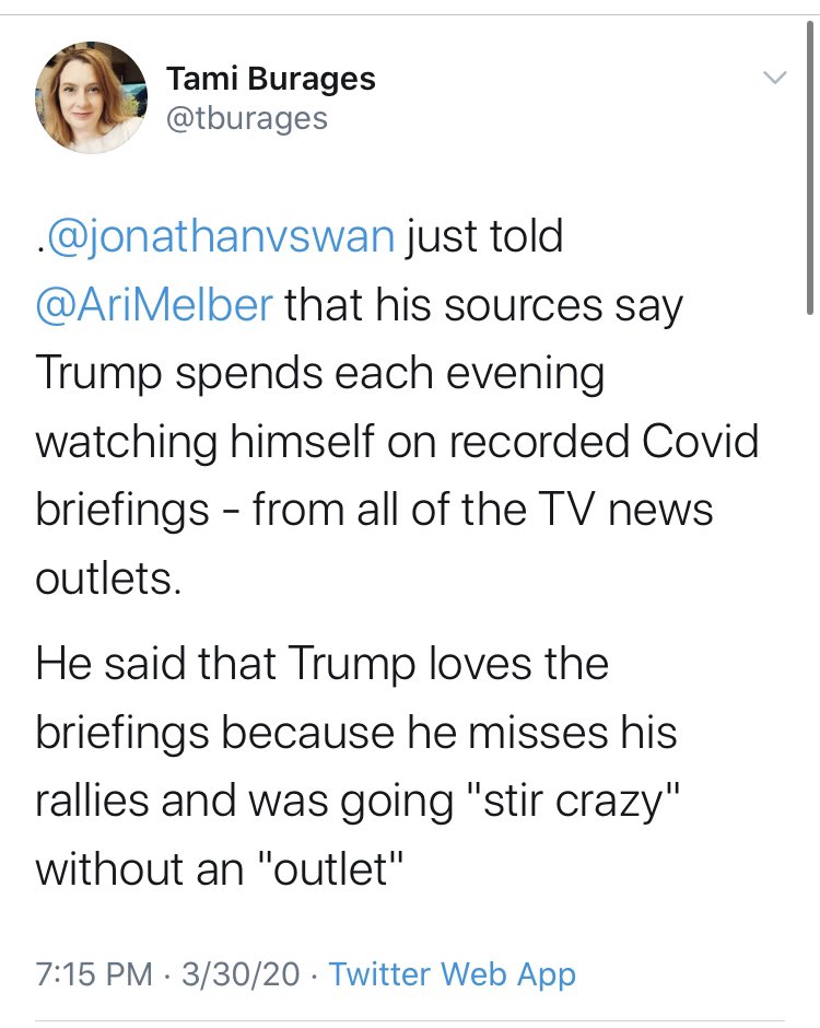 Everything here by Jonathan Swan of Axios is what people know/think of Trump. For decades, he is reviewing press clippings so it is possible that he dis so during Coronavirus, and who does not know that Trump is dying for rallies? But... Swan has sources to report the obvious. 