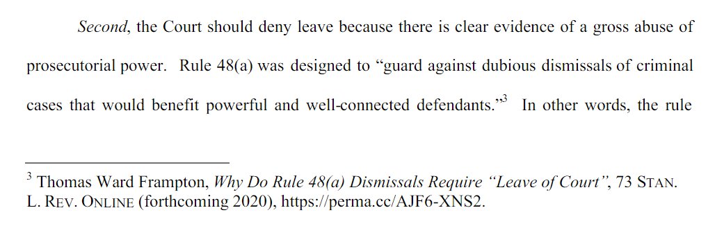 This entire brief sounds like a set up to set a precedent that courts can act to prevent corrupt DOJ officials from releasing Swamp creatures by abusing their discretion. This is only bad for Flynn if you think that is what DOJ is doing in this case, but it will be misinterpreted