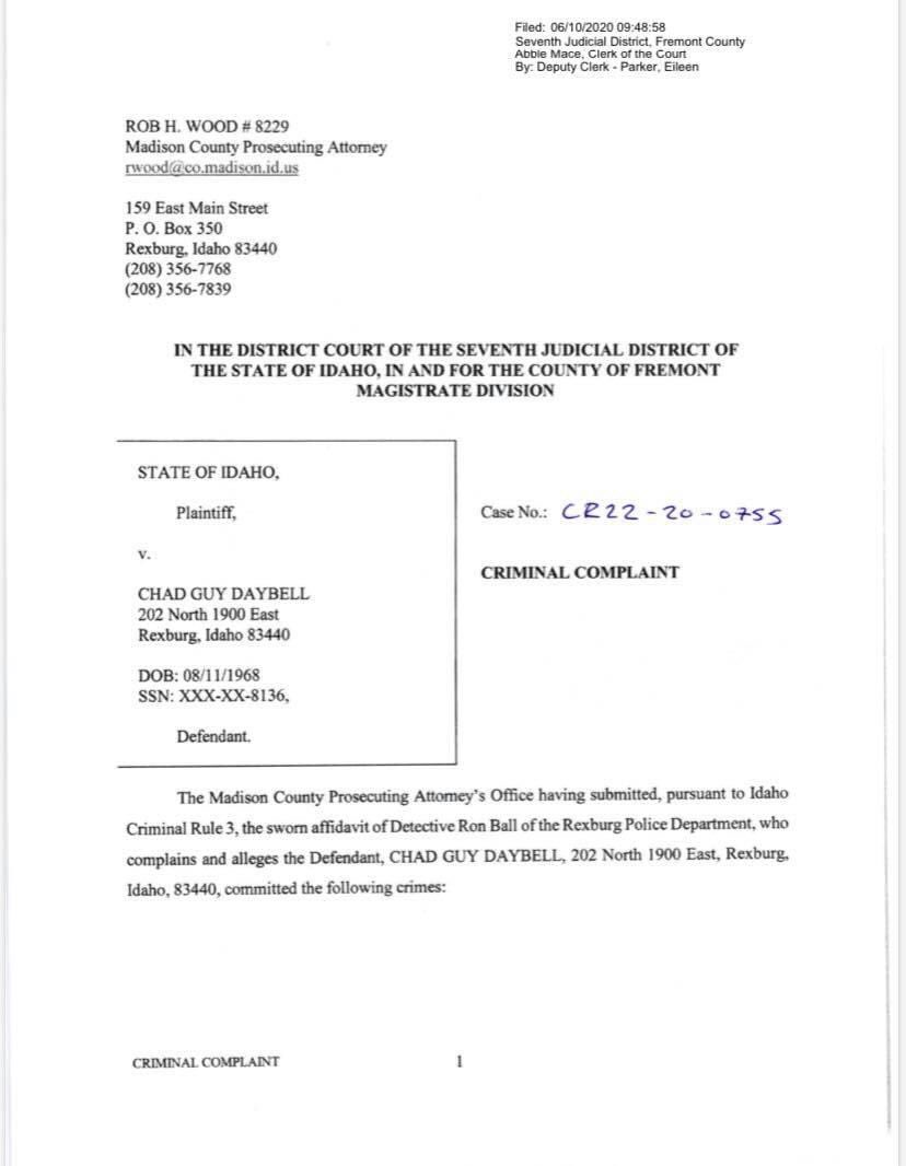 teasyspill's tweet photo. Criminal complaint filed against #ChadDaybell Two felony counts of destruction and concealment of evidence. The dates of the alleged crimes are 9/8/19 and 9/22/19 - ranging up to 6/9/20 - the day remains were found. #LoriVallow #WhereAreTheChildren https://t.co/PrPIWzW2JD