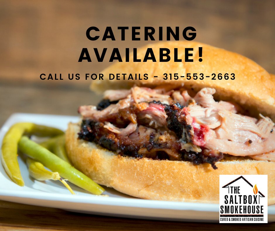 SaltboxS's tweet photo. Summer gatherings may look different but you can still enjoy Saltbox catering favorites such as Brisket, Pulled Pork, Chicken Halves, Kielbasa, Wings, Smoked Beans &amp; Bacon, and more!

7+ days notice preferred, but just-in-time requests also considered.

315-553-2663 https://t.co/bbSmnUzjri