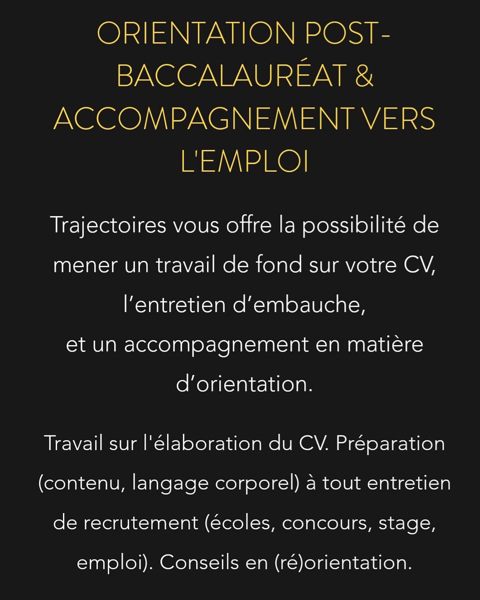 AudreyHarelCasa's tweet image. #Thread3 #Etudiants #DemandeursdEmploi Accompagnement vers l'#Emploi #Orientation Travail sur le #CV #Entretien Faites-moi confiance :) #Trajectoires trajectoires.fr