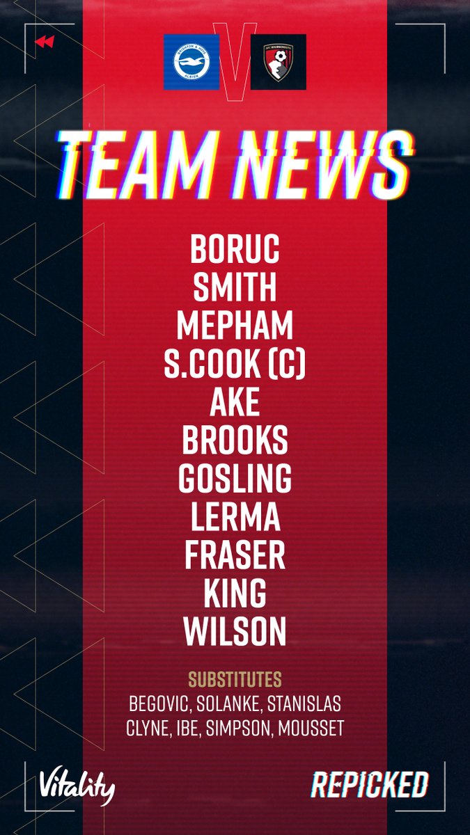 afcbournemouth's tweet photo. 📝 TEAM NEWS 📝

Here's how we lined up in April last year ahead of our @premierleague game with Brighton.

It's 𝗹𝗶𝘃𝗲 and 𝗳𝗿𝗲𝗲 on YouTube in an hour 👉 https://t.co/VeQbT5EPYy 

#CherriesRepicked // #afcb 🍒 https://t.co/GIwVgMy97d