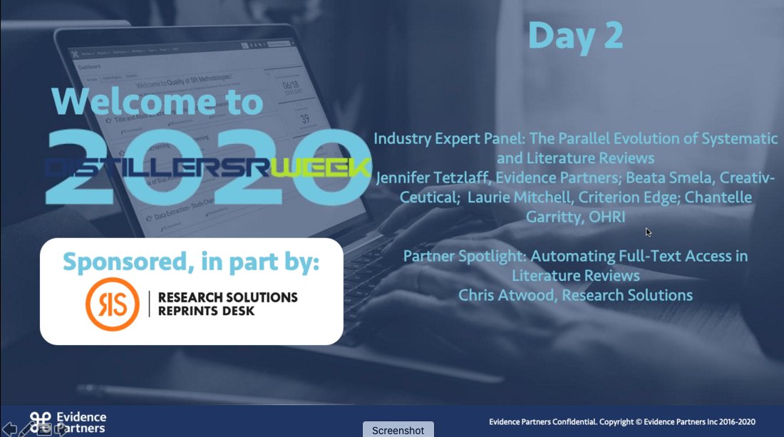 peteroblenis's tweet photo. The final day of DistillerSR Week 2020 starts in 1 minute.  Looking forward to it! https://t.co/5c9g1r7xMt