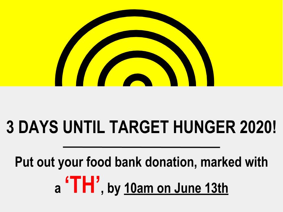 3 DAYS UNTIL TARGET HUNGER 2020! Remember to help out the community by placing your donations out this Saturday! Help spread the word! * There is still 1 ROUTE available on the Northside * @IFBLethbridge @lethfoodbank @lethnewsnow @Leth_Herald @VolunteerLeth @LethbridgeCity