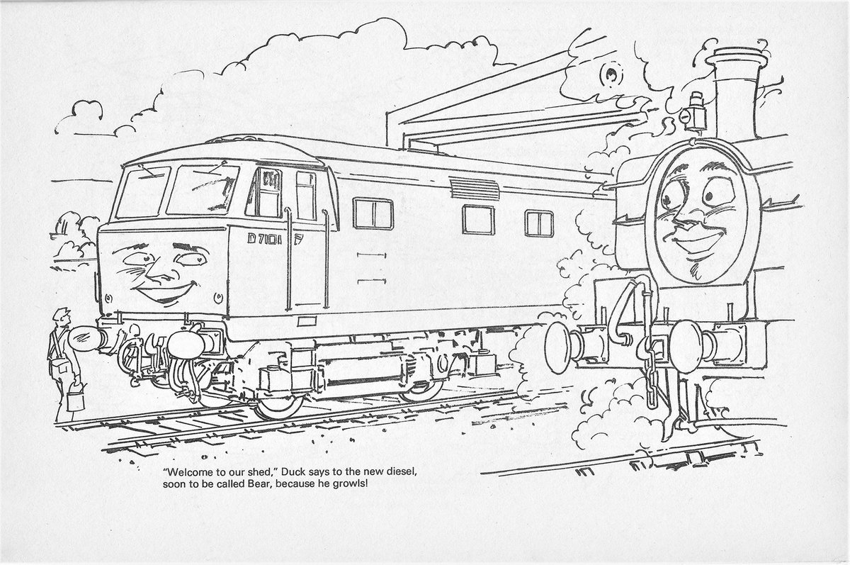 Kai Sodor Su Twitter An Illustration From Famous Engines Colouring Book It Seems To Explain The Blank Time Between Bear Joins The Nwr Member And Repaints Green Duck Welcomes Him In The Shed