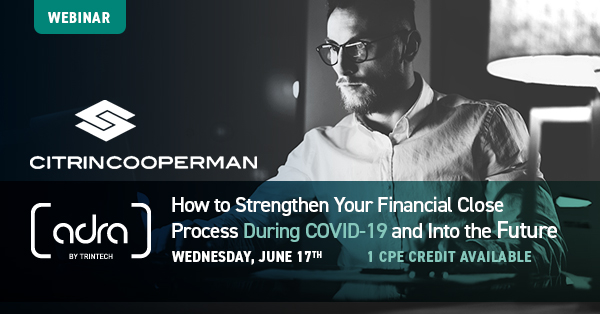 TrintechInc's tweet image. Save your seat to our webinar with @citrincooperman to learn how technology allows accountants to work together in a standardized procedure and grants CFOs control and visibility into the #closeprocess. 1 CPE credit available! ow.ly/Yh1t50A3zyt